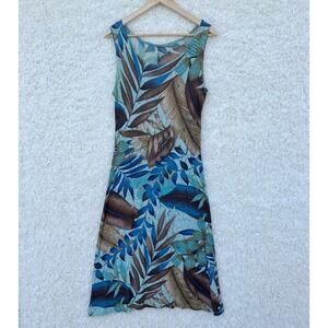 Amanda‎ Paris London New York 90's Y2K Blue Brown Tropical Stretchy Midi Dress S